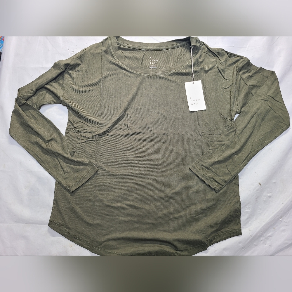 Women's Dark Green Long Sleeve Shirt A New Day Size XS
